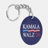 Kamala Harris Walz 2024 Duidelijk Blauw Sleutelhanger (Voorkant Links)