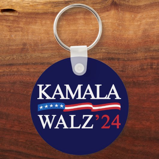 Kamala Harris Walz 2024 Duidelijk Blauw Sleutelhanger (Voorkant)