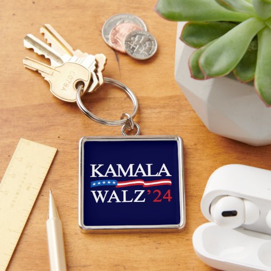 Kamala Harris Walz 2024 Duidelijk Blauw Sleutelhanger (Bureau)