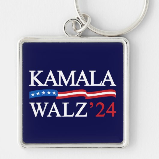 Kamala Harris Walz 2024 Duidelijk Blauw Sleutelhanger (Voorkant)