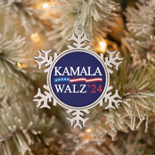 Kamala Harris Walz 2024 Duidelijk Blauw Tin Sneeuwvlok Ornament (Boom)