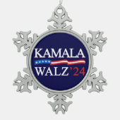 Kamala Harris Walz 2024 Duidelijk Blauw Tin Sneeuwvlok Ornament (Voorkant)