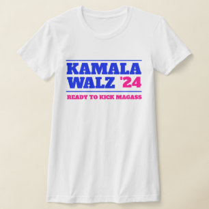 Kamala Harris Walz 2024 Roze en Blauw T-shirt