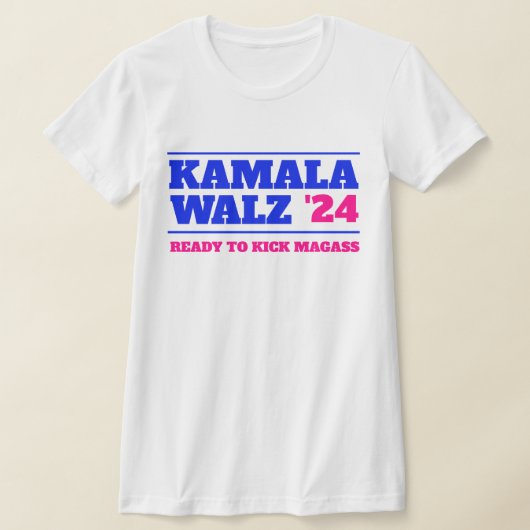 Kamala Harris Walz 2024 Roze en Blauw T-shirt (Laagn)