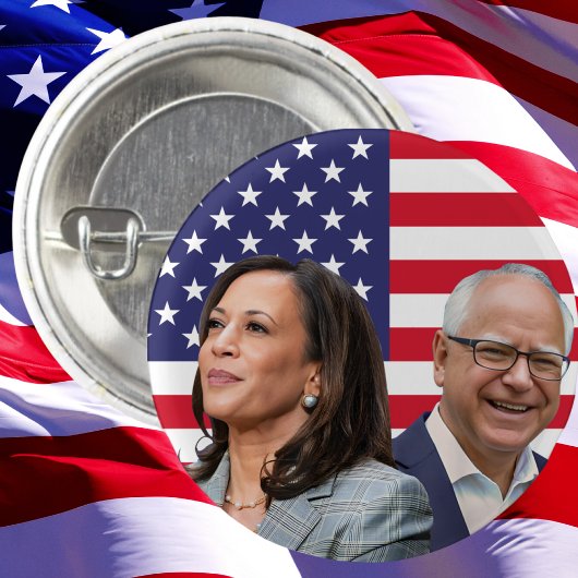 Kamala Harris Walz Foto - President Vice Foto's Ronde Button 3,2 Cm