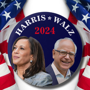 Kamala Harris Walz Foto - President Vice Foto's Ronde Button 3,2 Cm