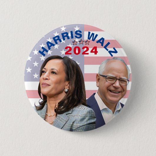 Kamala Harris Walz Foto - President Vice Foto's Ronde Button 5,7 Cm (Voorkant)