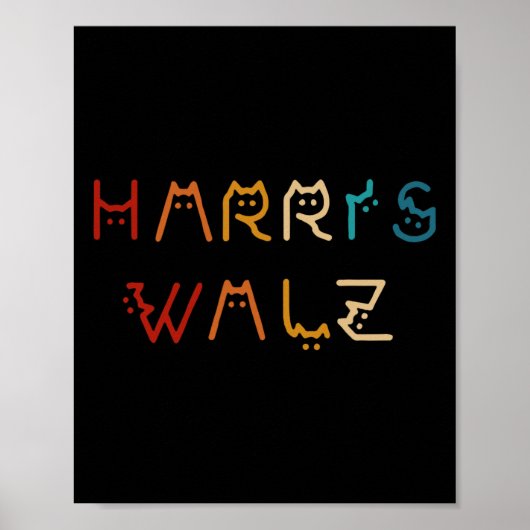 Kamala Harris Walz Waltz 2024 Kattenbelettering Po Poster (Voorkant)