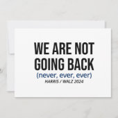 Kamala Harris We gaan niet terug, stem Harris Kaart (Voorkant)