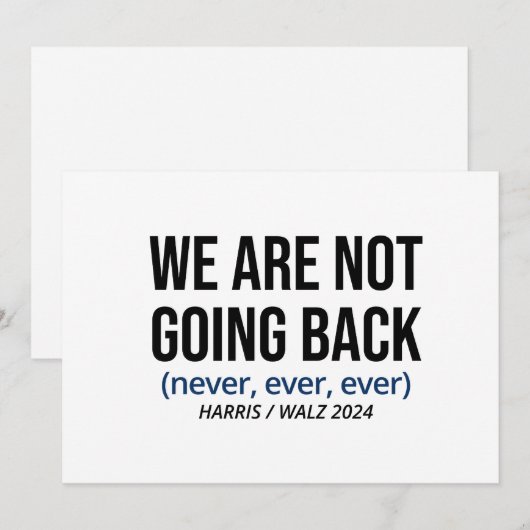Kamala Harris We gaan niet terug, stem Harris Kaart (Voorkant / Achterkant)