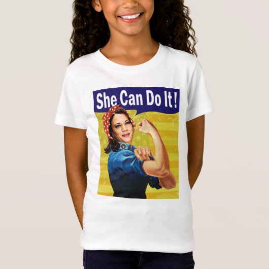 Kamala Harris, ze kan het, meisjes' fijne trui T-shirt (Voorkant)