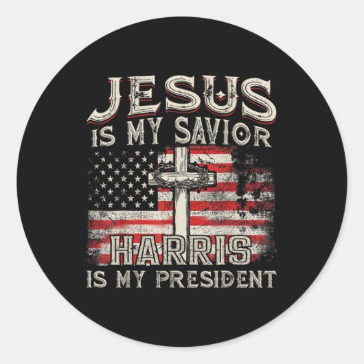 Kamala Jesus is My Savior Harris is My President Ronde Sticker (Voorkant)