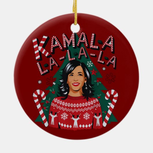 Kamala-la-la-la Funny Christmas Kamala Harris Keramisch Ornament (Achterkant)