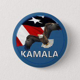 Kamala met adelaar en vlag ronde button 5,7 cm