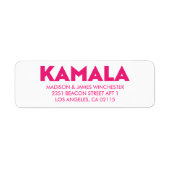 Kamala moderne gedurfde typografie hot roze en wit etiket (Voorkant)