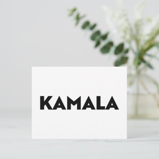 Kamala moderne typografie minimalistisch zwart wit briefkaart (Staand voorkant)