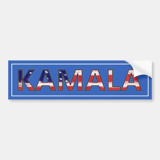 Kamala op blauw met vlag Bumpersticker (Voorkant)