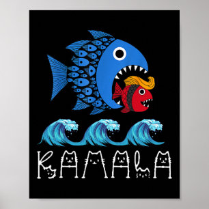 Kamala Over Trump Blauwe Golf Kleine Vis Eet Klein Poster