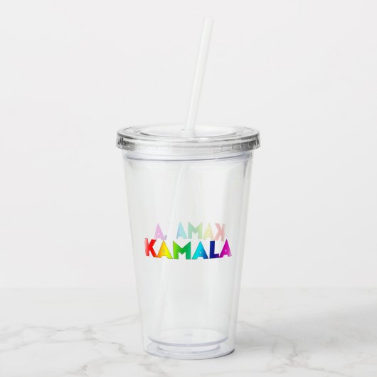 Kamala Rainbow Gradient Typografie Modern Pride Acryl Drinkbeker (Achterkant)