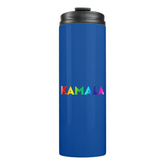 Kamala Rainbow Gradient Typography Pride Blue Thermosbeker (Voorkant)
