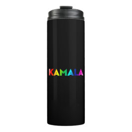Kamala Rainbow Gradient Typography Pride Zwart Thermosbeker