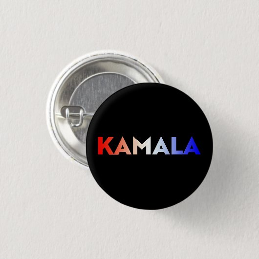 Kamala rood wit blauw gradiënt typografie zwart ronde button 3,2 cm (Voorkant /achterkant)