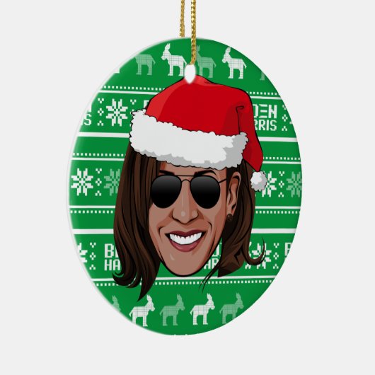 Kamala Santa Hat en Aviators Keramisch Ornament (Rechts)