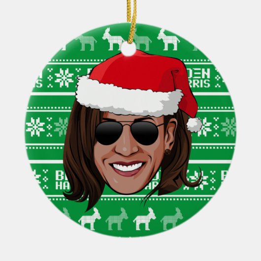 Kamala Santa Hat en Aviators Keramisch Ornament (Voorkant)