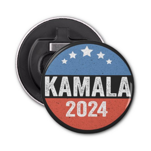 Kamala voor President Kamala Verkiezingen 2024 Button Flesopener (Voorkant)