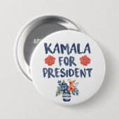 Kamala voor President Waterverf Bloemen Ronde Button 7,6 Cm (Voorkant /achterkant)