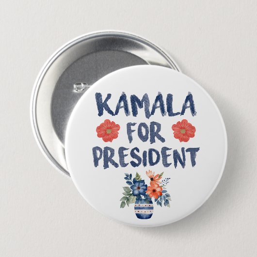 Kamala voor President Waterverf Bloemen Ronde Button 7,6 Cm (Voorkant /achterkant)