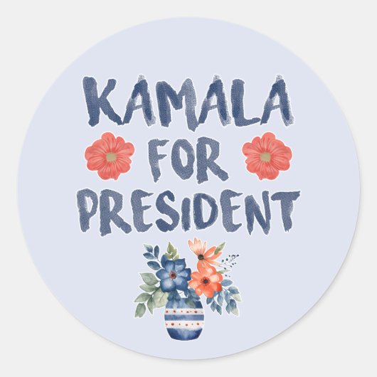Kamala voor President Waterverf Bloemen Ronde Sticker (Voorkant)