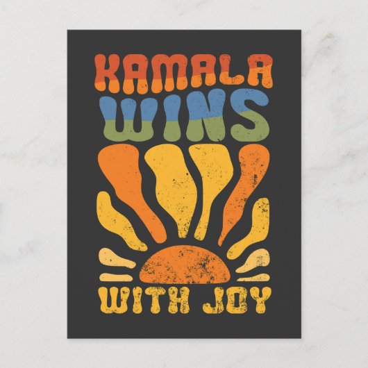 Kamala wint met Joy Retro Boho Harris Walz Briefkaart (Voorkant)