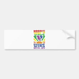 Kamala wint met Joy Retro Boho Harris Walz LGBT Bumpersticker