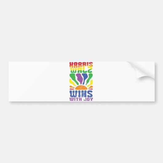 Kamala wint met Joy Retro Boho Harris Walz LGBT Bumpersticker (Voorkant)