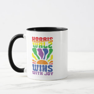 Kamala wint met Joy Retro Boho Harris Walz LGBT Mok