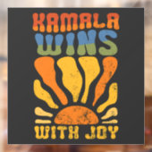 Kamala wint met Joy Retro Boho Harris Walz Raamsticker (Vel 2)