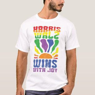 Kamala Wint met Vreugde Retro Boho Harris Walz LGB T-shirt
