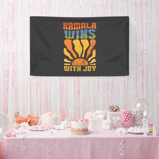 Kamala Wint met Vrolijk Retro Boho Harris Walz Spandoek (Feest)