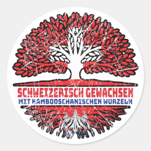 Kambodscha Kambodschanisch Schweizer Baum Ronde Sticker (Voorkant)