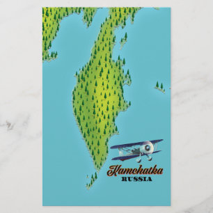Kamchatka-schiereiland Rusland reis kaart. Briefpapier