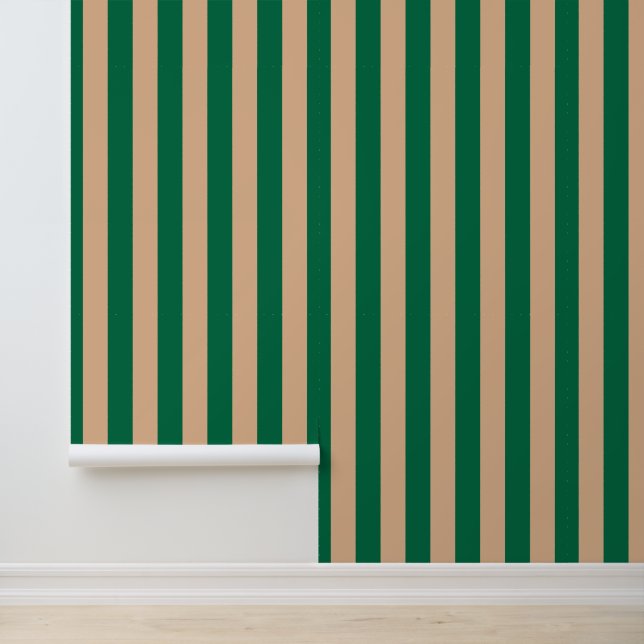 Kameel Beige & Klassieke Groen Streep Behang (Applicatie)