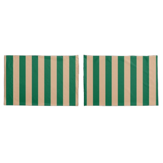 Kameel Beige & Klassieke Groen Streep Kussensloop (Achterkant-Set)