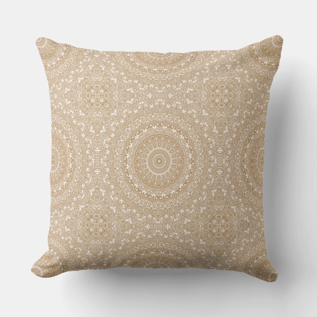 Kameel Bruin Mandala Patroon Ontwerp Kussen (Voorkant)