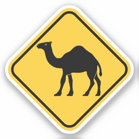 Kameel Crossing Geel teken Grappig Arabisch Midden Sticker (Voorkant)