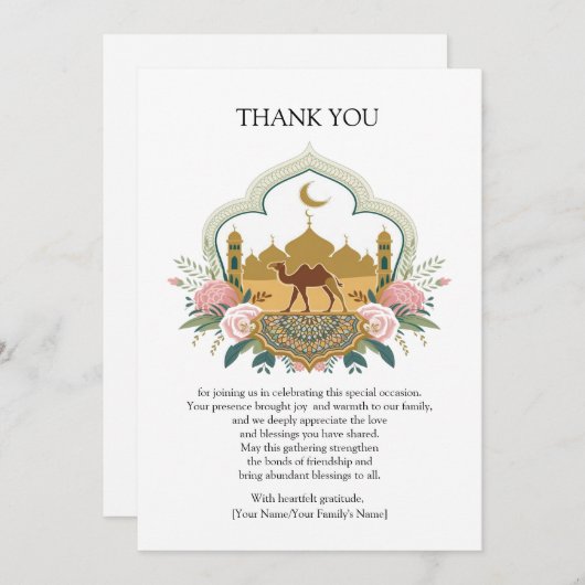 Kameel en moskee harmonie bedankkaart (Voorkant / Achterkant)