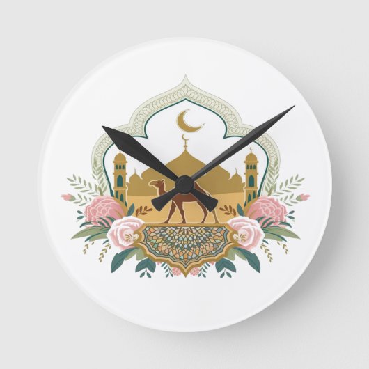 Kameel en moskee harmonie ronde klok (Voorkant)