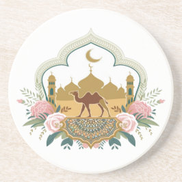 Kameel en moskee harmonie zandsteen onderzetter