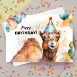 Kameel met ballonnen en Party Pet Happy Birthday Kaart