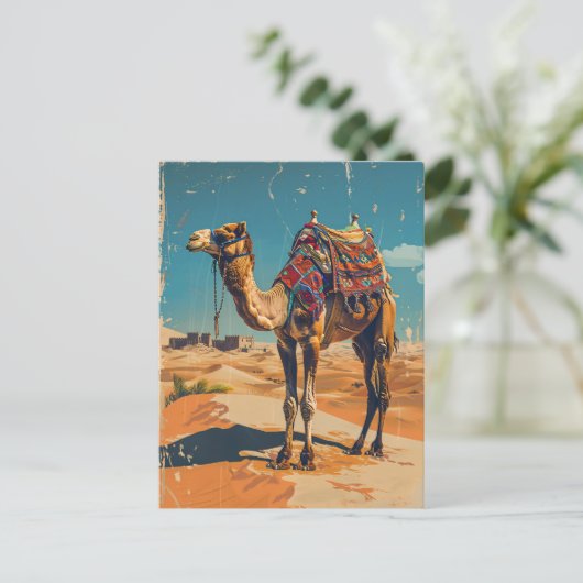 kameel retro woestijn decoupage briefkaart (Staand voorkant)